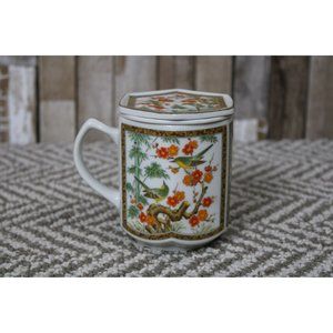 Japanese Teacup w/Strainer Floral & Bird Design